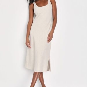 Lulus Sunny Feelings Beige Linen Sleeveless Midi Dress - Size S